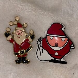 VTG SANTA CLAUS PINS Wood Enamel Brooch